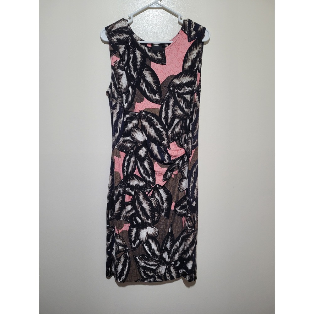 NIC+ZOE Tropical Leaf Twist Sheath Dress Womens Large Pink Black